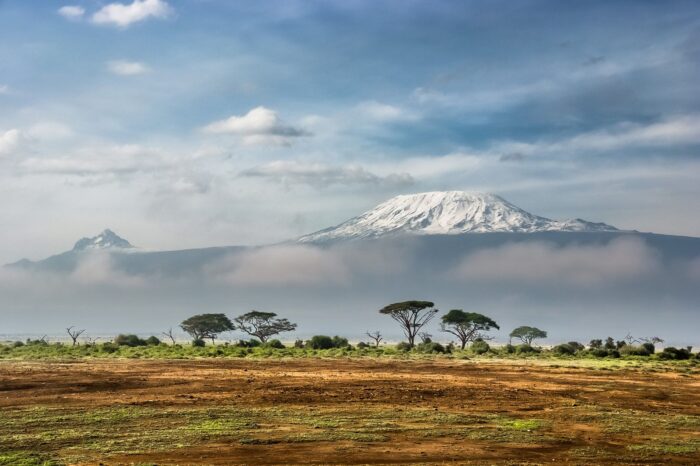 Snow-capped Mount Kilimanjaro above the plains